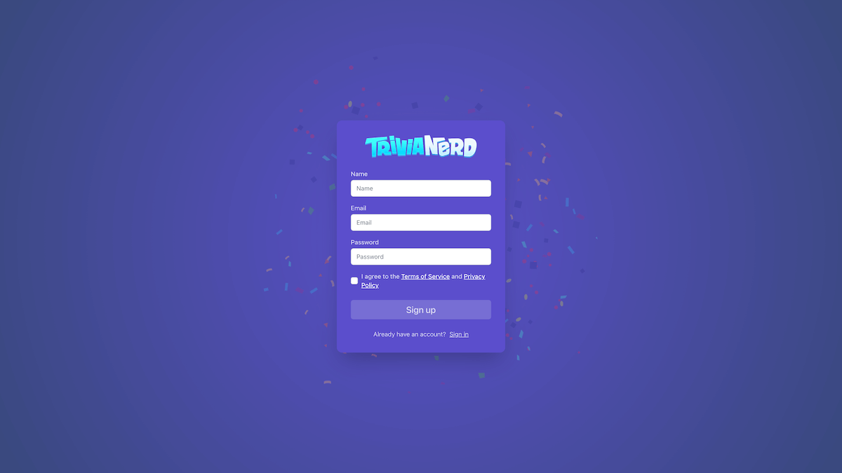TriviaNerd Signup Page